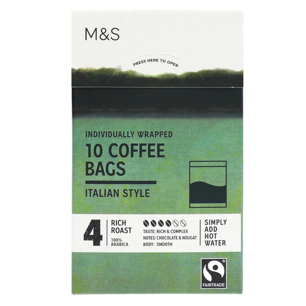 M&S 10 Coffee Bags Italian Style 75G
